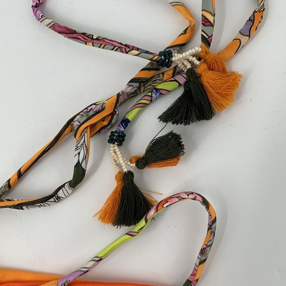 Agua Bendita Meline Suki bikini bottom swim double strap tassel floral new XL - Picture 4 of 7